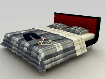  灰色格子的床3D模型 