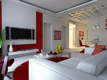 红白个性简约风格客厅装饰3d模型效果图1款