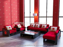 现代中式大红色沙发组合