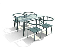 蓝色玻璃典雅餐桌椅3D模型