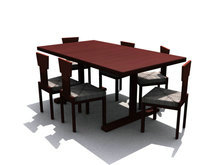 深色原木家居餐桌椅3D模型