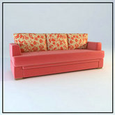 粉红家居双人布艺软沙发3D模型