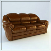 复古棕色皮质三人沙发3D模型