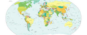 最新世界地图平面彩色版矢量图