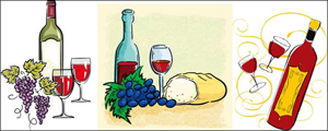 6款葡萄酒食物主题矢量图