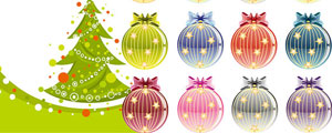 可爱圣诞树和装饰球矢量图