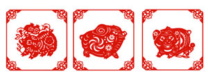 中国传统猪剪纸矢量图