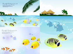 海边热带鱼主题矢量图