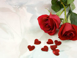 两朵红玫瑰与心形图片素材