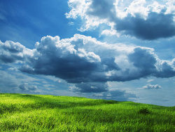 翠绿草地蓝天白云图片素材
