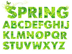 绿色春天风格英文字母矢量图