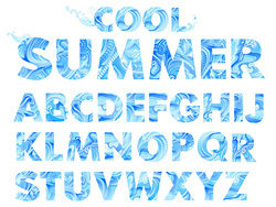 蓝色夏天风格英文字母矢量图