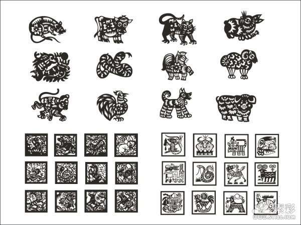 传统十二生肖之剪纸矢量图 四 中国传统矢量 素彩网