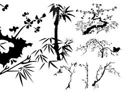 中国风水墨植物矢量图