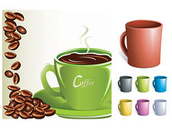 咖啡杯、咖啡豆、马克杯 矢量图