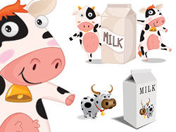 卡头牛奶盒与奶牛矢量图
