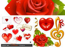 玫瑰花,桃心爱情主题矢量图