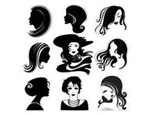 女性头发头像剪影矢量图
