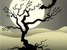 月亮枯树沙漠之夜矢量图
