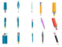 铅笔,钢笔,圆珠笔文具矢量图