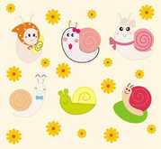 卡通蜗牛花朵图案矢量图