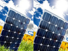 蓝天草地太阳能电池板高清图片