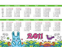 2011年可爱卡通手绘日历矢量图