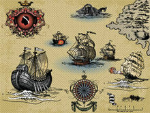 古代航海帆船战船矢量图
