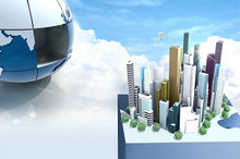 创意地球设计空中城市PSD素材