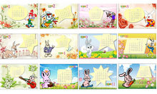 快乐卡通兔2011儿童台历矢量模板