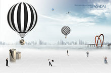 电子信息城市广场热气球PSD模板