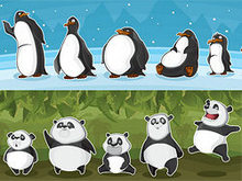 企鹅宝宝和熊猫宝宝矢量图