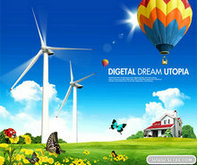 大风车热气球韩国风景PSD模板