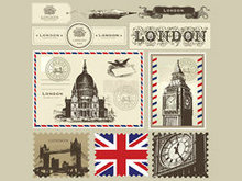 伦敦和巴黎的象征邮票02矢量图