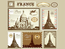 伦敦和巴黎的象征邮票01矢量图