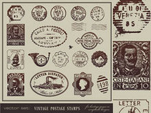 老式明信片及邮票矢量图1