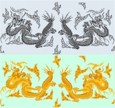 中国古典金龙与祥云图案矢量图