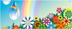 精美色彩花朵与彩虹,水珠矢量图