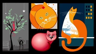 4款可爱的猫插画矢量图