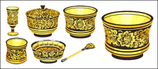 古典花纹金色器皿矢量图