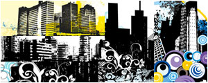 4款潮流城市建筑插画矢量图