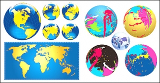 3款地球与世界地图矢量图