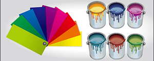 油漆桶与彩色卡纸矢量图