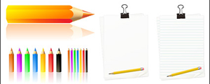 彩色铅笔盒空白纸张夹子矢量图