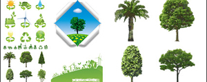 绿色树木与环保图标矢量图
