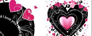 黑粉红色的心形爱情元素矢量图