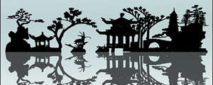 中国传统庭院剪影元素矢量图