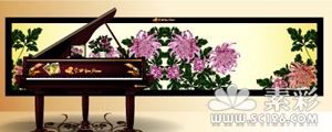 典雅钢琴与中国画卷场景矢量图