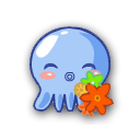 蓝色章鱼受到花