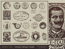 复古的明信片和邮票矢量图4